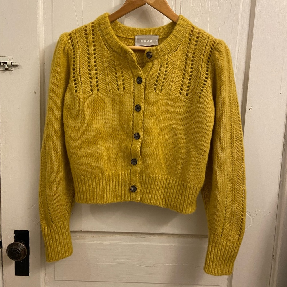 Chartreuse Everlane cropped sweater cardigan